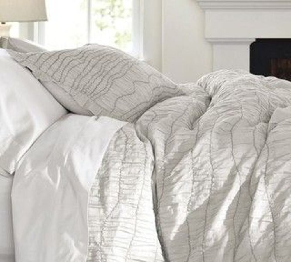 NEW Pottery Barn Ruched Voile King Cal King Duvet Cover w/ 2 Shams Ivory Cotton